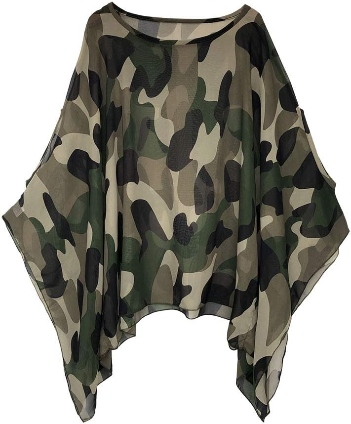 Max Hsuan Camicetta Top da donna ampia oversize taglie forti maniche a pipistrello tunica blusa motivo floreale chiffon caftano, A pois neri., 20-22