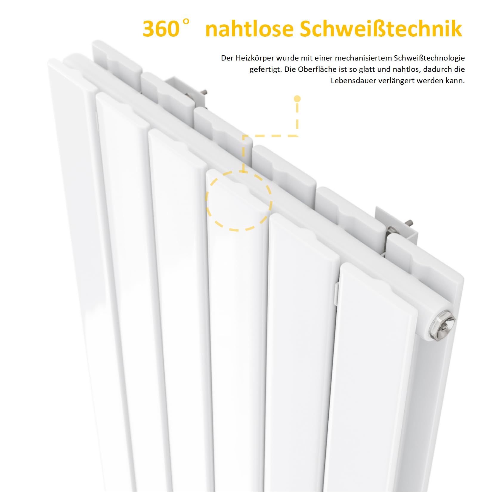 Termosifone piatto per bagno - Bianco - 1800 x 619 mm - Design verticale - Doppio strato - Collegamento centrale
