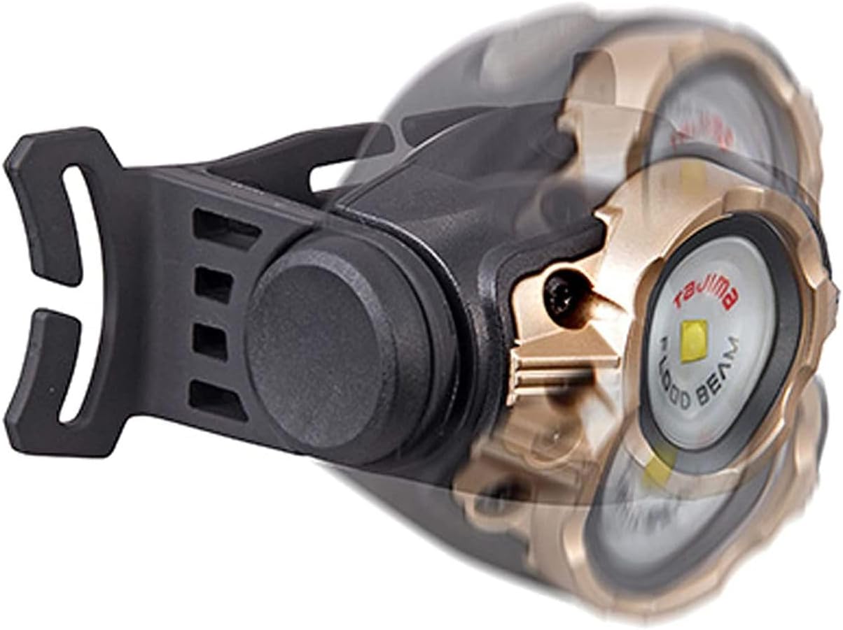 Close-up of the Tajima Grati-Lite Headlamp showing the LED light and power button