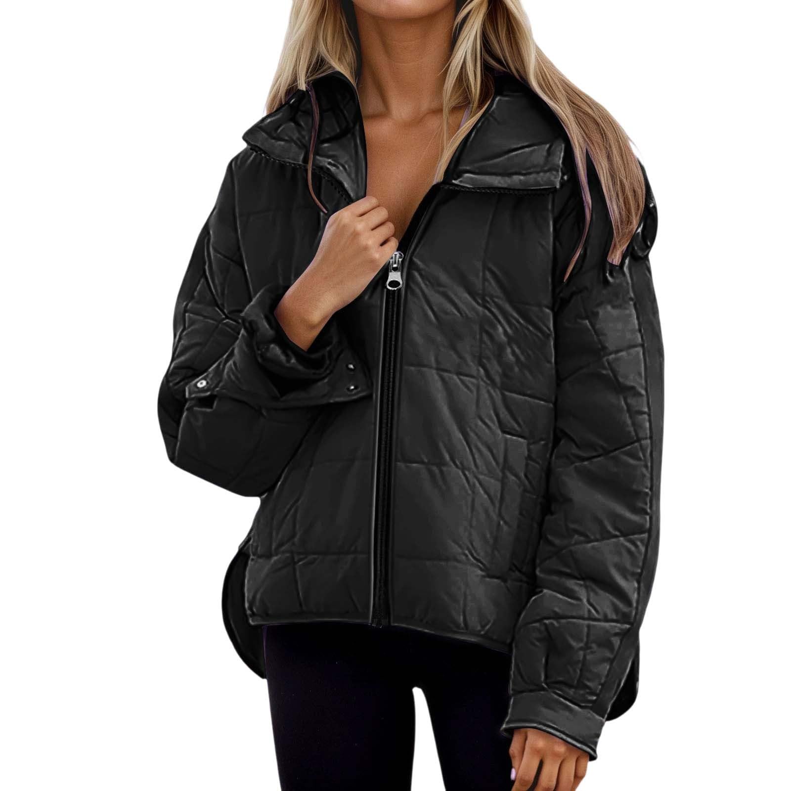 Genérico Chaqueta Mujer Invierno Acolchado,Abrigo Ligero De Invierno con Capucha Manga Larga Cremallera Estilo Casual Corte Holgado Color Liso Bajo Redondeado para Comodidad En Climas FríOs