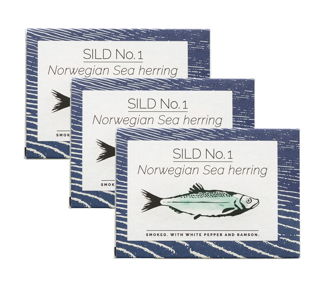 Fangst Smoked Herring | Canned Nordic Herring with White Pepper and Ramson | 3 x 100g Can
