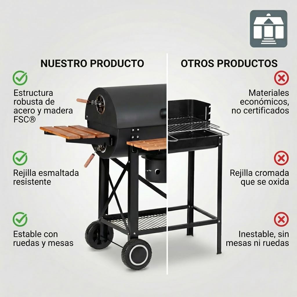 Tarrington House Barbacoa de Carbón Louisiana, Acero/Madera, Mesas Plegables, con Ruedas, Estantería Inferior, Negro