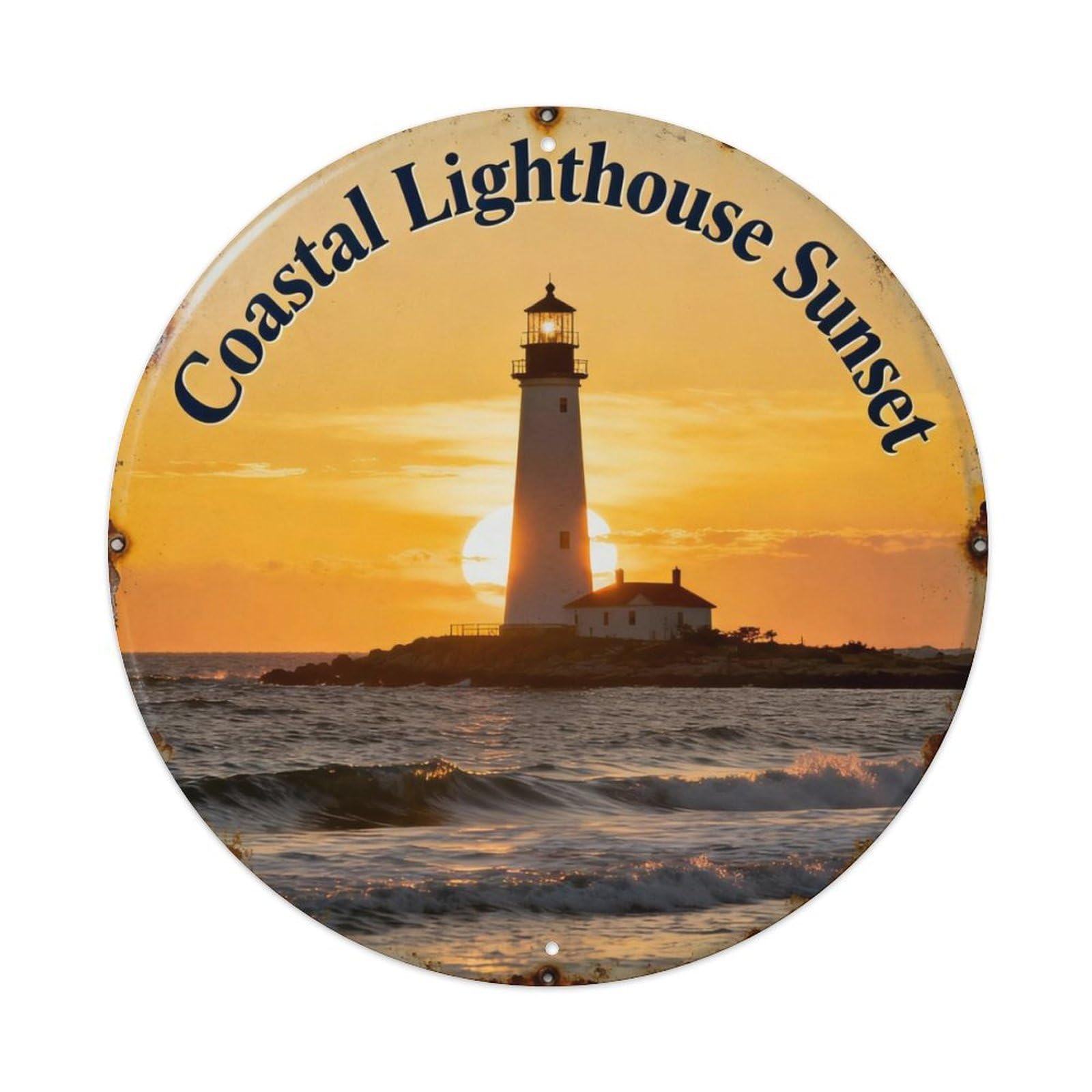 Coastal Lighthouse Sunset Metal Tin Sign Plaque