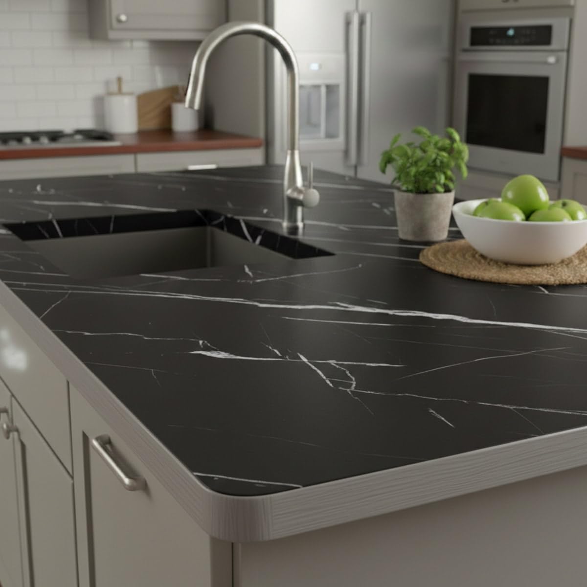 Ambiance - Adhesivo adhesivo para el metro (60 cm x 30 m, adhesivo para cocina, muebles y cuarto de baño, mármol, color negro y blanco