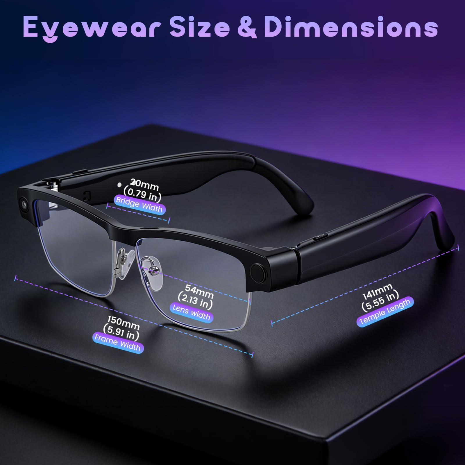 AI Smart Glasses mit 8MP HD Kamera, Smart Brille mit 1200P Video–Wechselbare Gläser, KI Brillen mit Bluetooth 5.4, 3000mAh, Live-Übersetzung, Objekterkennung für Reisen, Büro und Radfahren