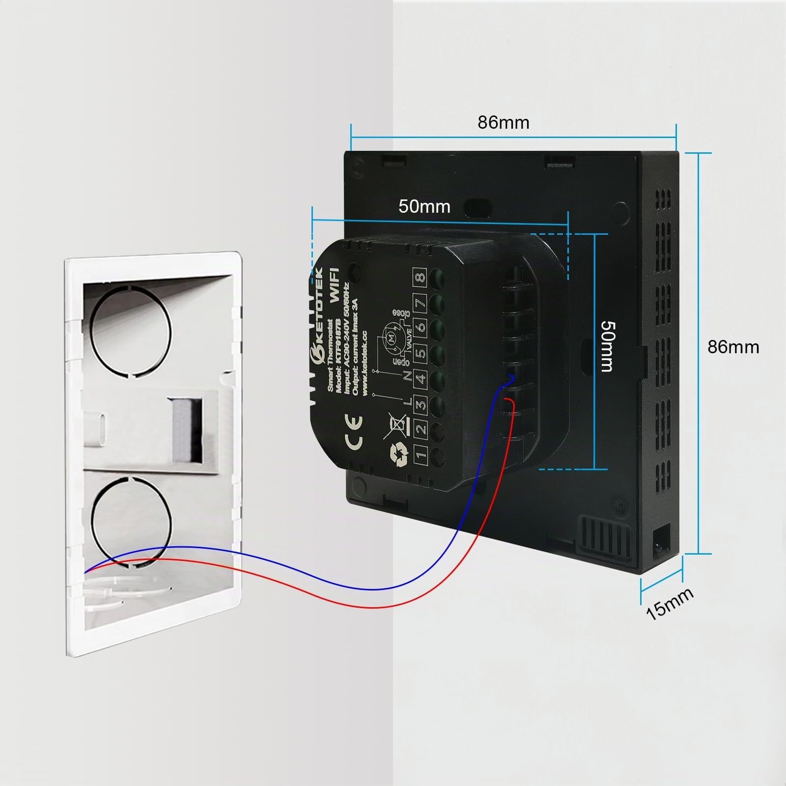 KETOTEK Thermostat Connecté pour Chauffage au Sol Électrique, Compatible avec Alexa, WiFi Thermostat d'ambiance Programmable Chronothermostat 16A