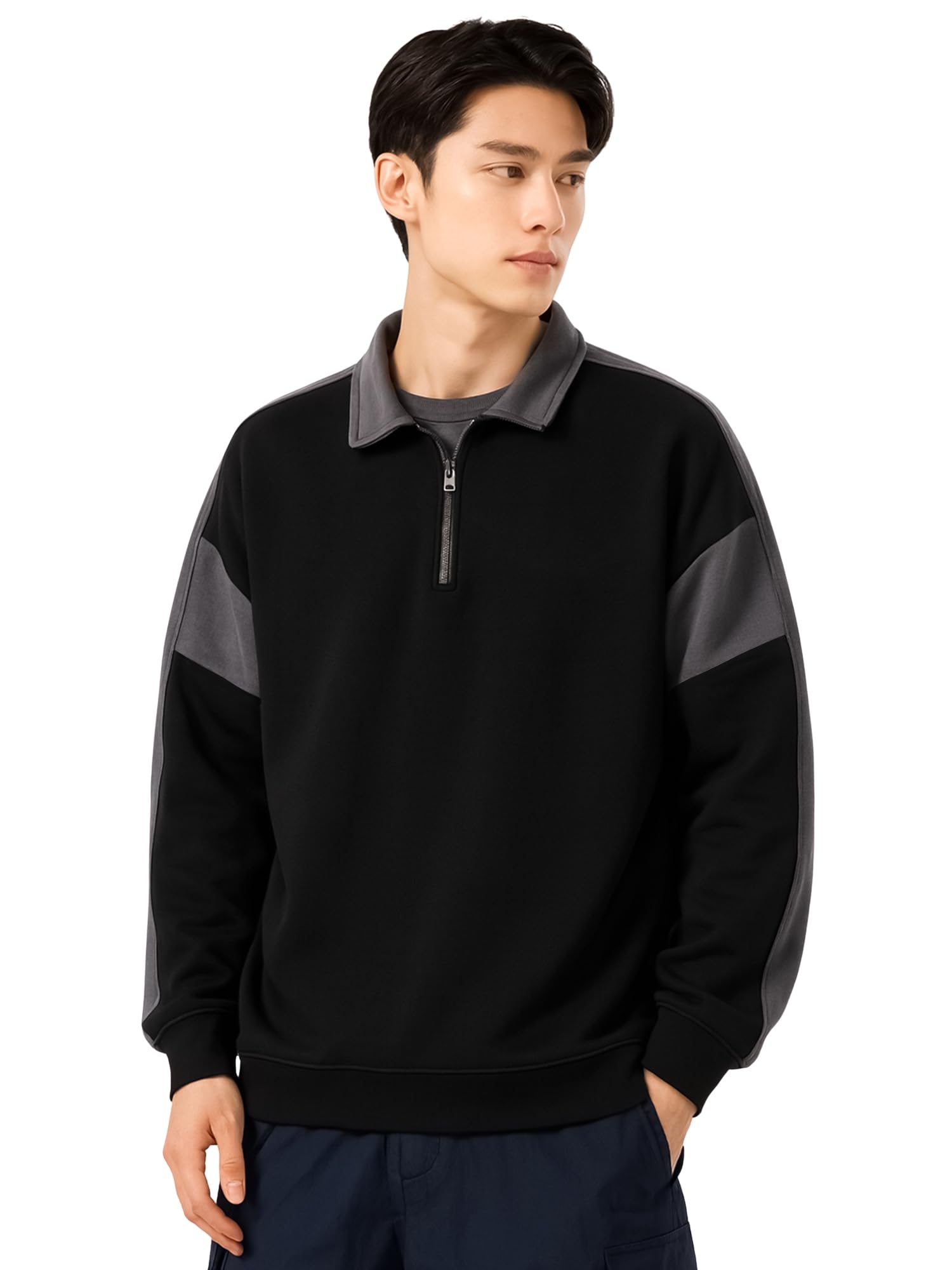 Jump Cuts || Mens || Color Block || Polo Neck || Full Sleeve || Half Zipper || Fleece Sweatshirt-picture-54