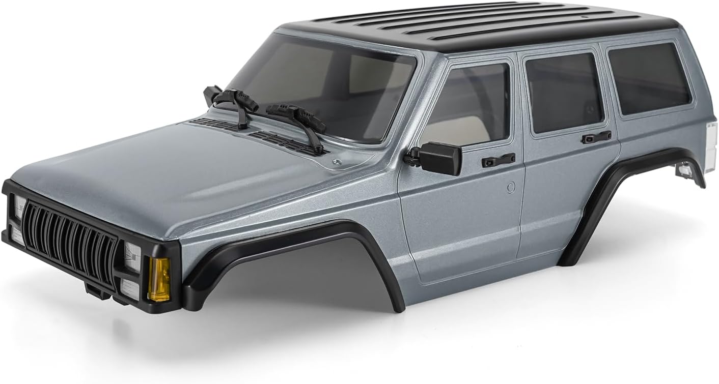 INJORA 6.10in 133g Wheelbase ABS Hardtop Cherokee Body for TRX4M Bronco Defender Chassis 1/18 RC Crawler Upgrade(Silver Grey)