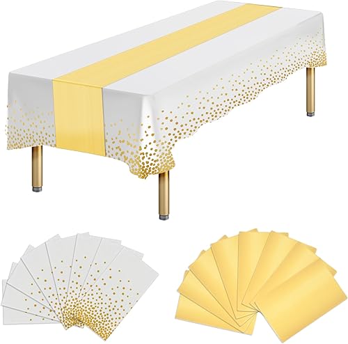 Miniatura 11 de Paquete de 16 manteles rectangulares desechables y camino de mesa de satén, manteles de plástico negro y dorado para fiestas, para cumpleaños, Negro
