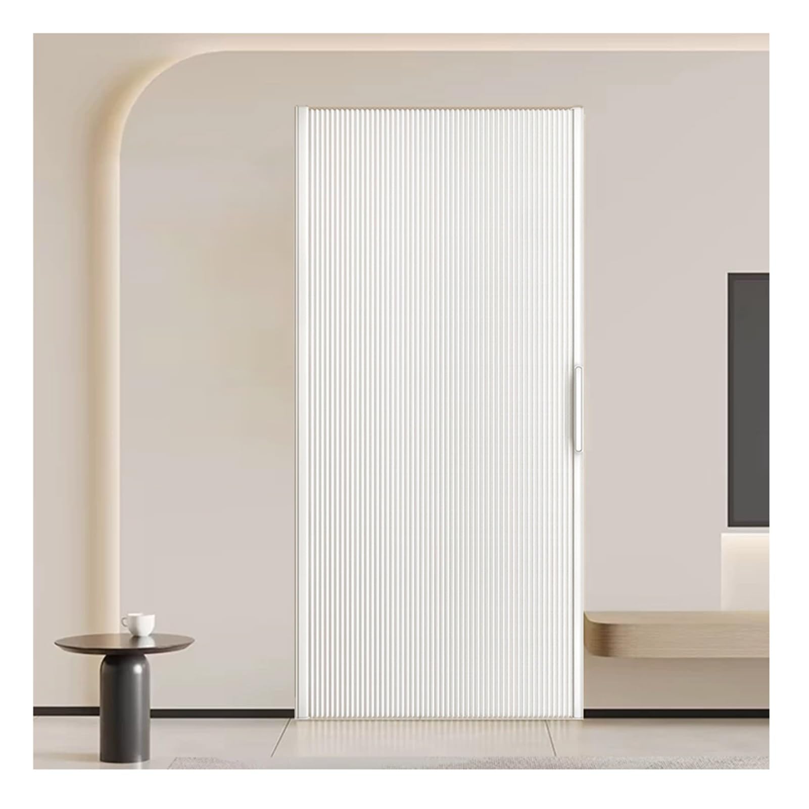 Kphymod White Trackless Folding Accordion Door Insulated, No Drill Retractable Room Divider Curtain, Closet Shower Bedroom Temporary Privacy Partition Door(,H 200Cm - W 160-210Cm)