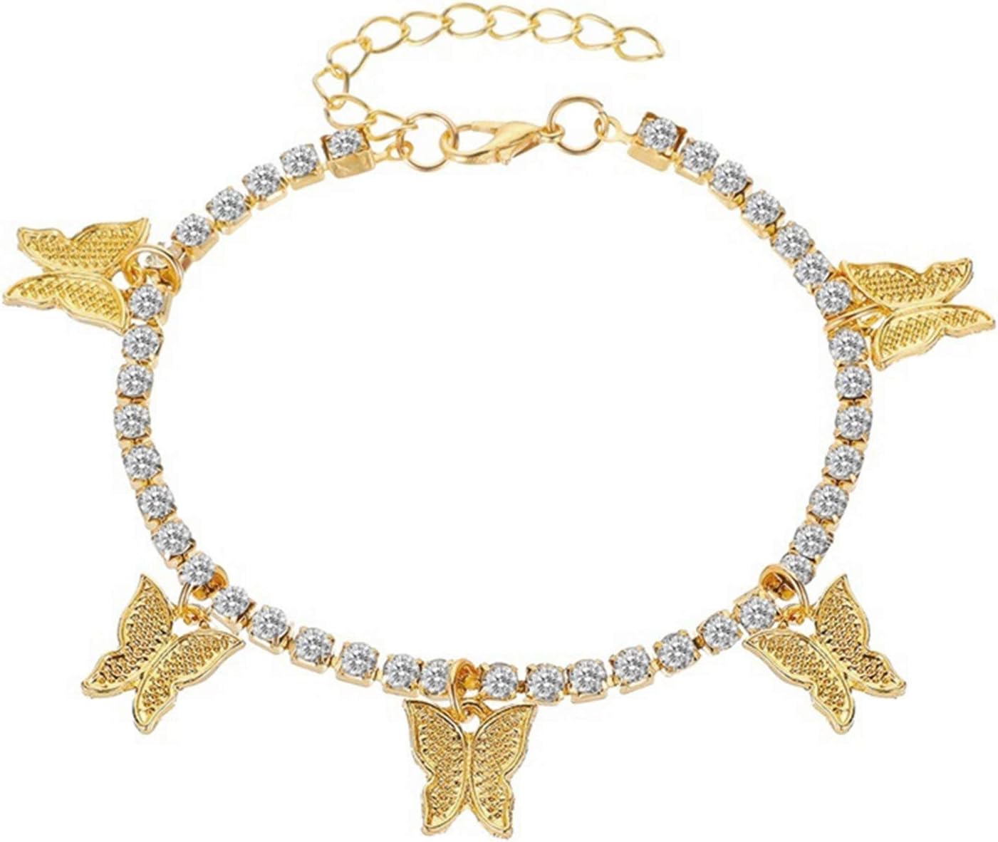 バタフライペンダント マルチキュービックジルコニア ラインストーン アンクレット 足 裸足 キラキラアイスアウト テニスチェーン 2