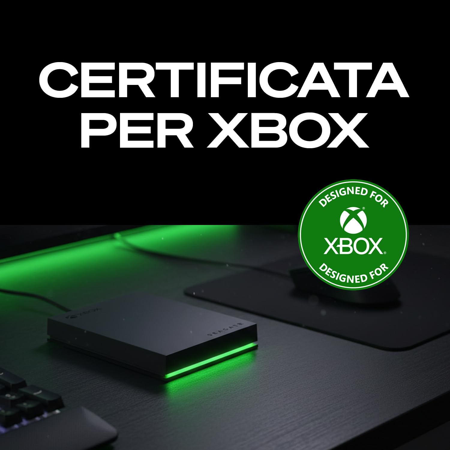 Seagate Game Drive per Xbox 2TB, Hard disk esterno, USB 3.2 Gen 1, illuminazione LED RGB, Nero, Data Rescue Service (STKX2000403)