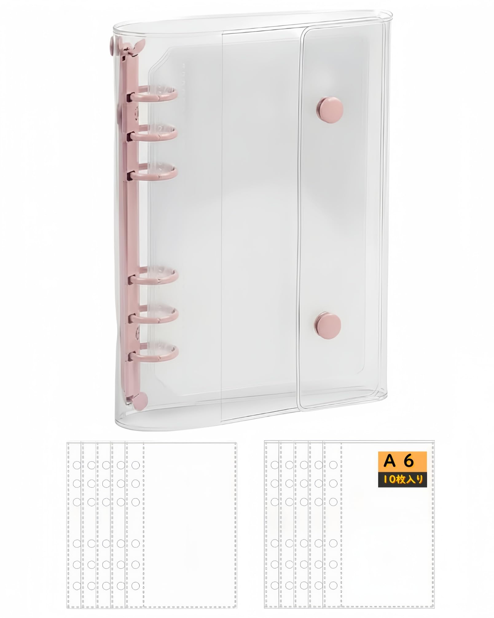 PERZUMI Sticker Book for Girls, Transparent A6 Binder, 6-Hole, Large, 196x132mm, Removable, Refillable, Comes with 10 Pocket Refills, Sticker Storage, Otaku Activity Supplies (Pink) : Office Products