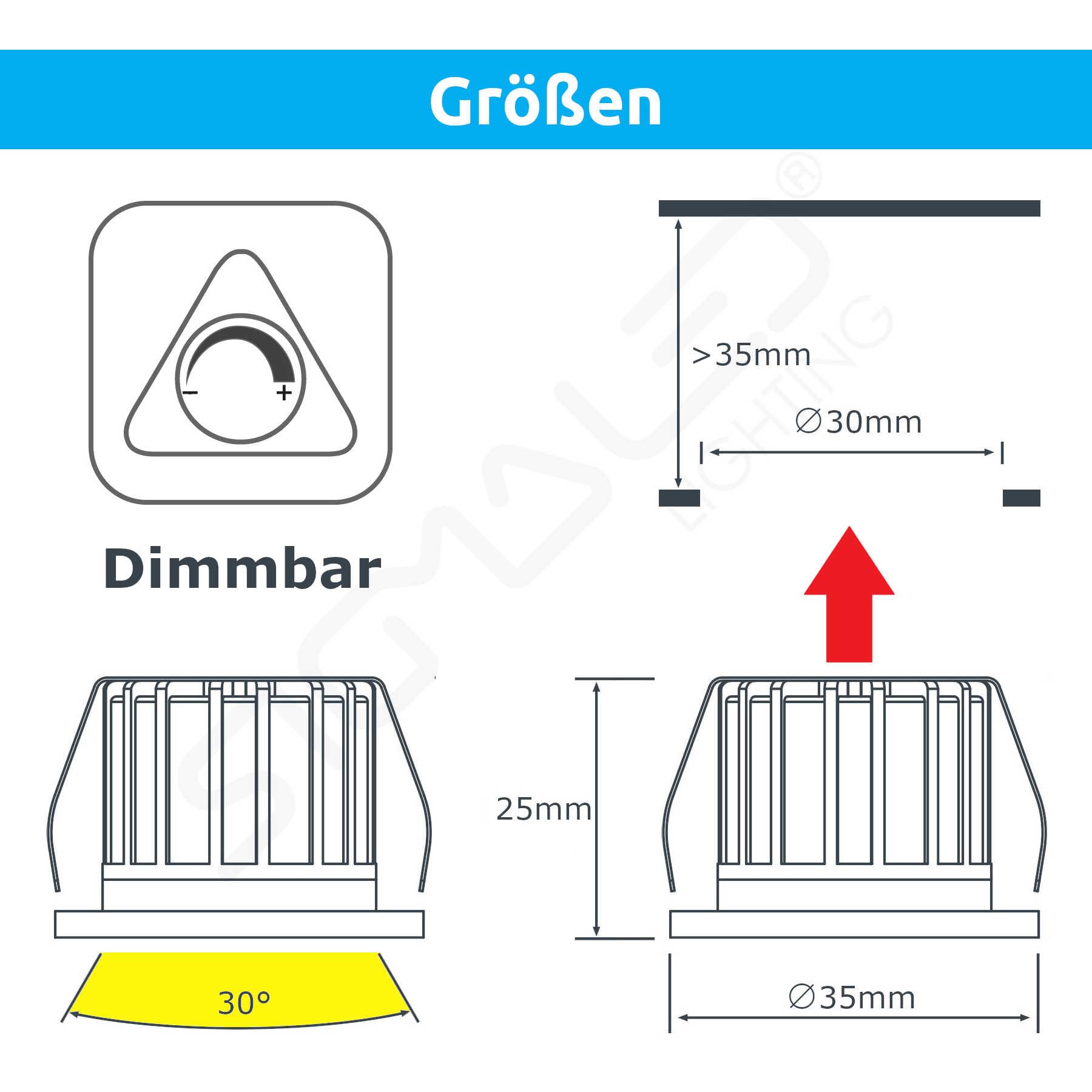 SIGMALED LIGHTING, Mini-LED-Einbaustrahler 3W, dimmbar, Neutralweiß 4000K, 300 Lumen, Runde Einbauspot, 220/240V AC, 10er-Pack (5 Box mit 2 Stuck)