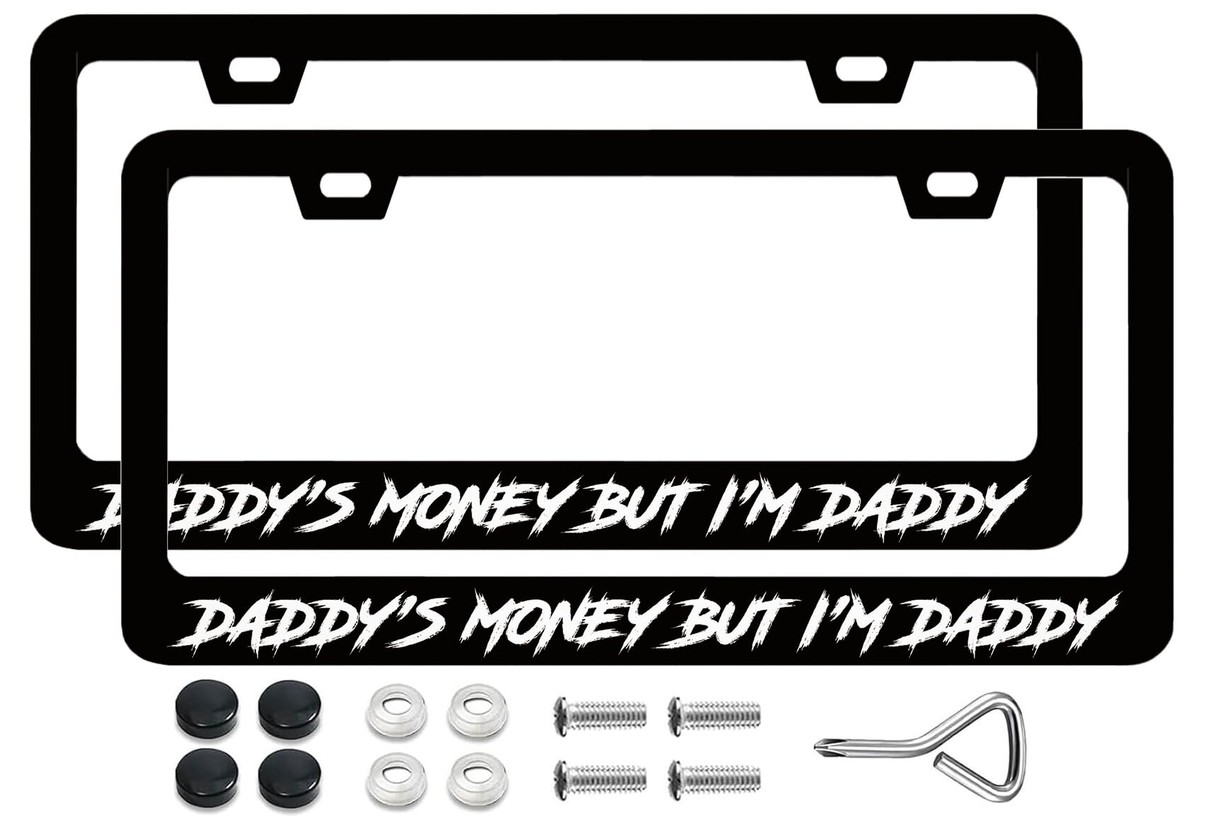 License Plate Frames Daddy's Money But I'm Daddy Metal License Plate Frame with Screws Funny License Plate Cover Holder 6.3 X 12.3 inch for Car