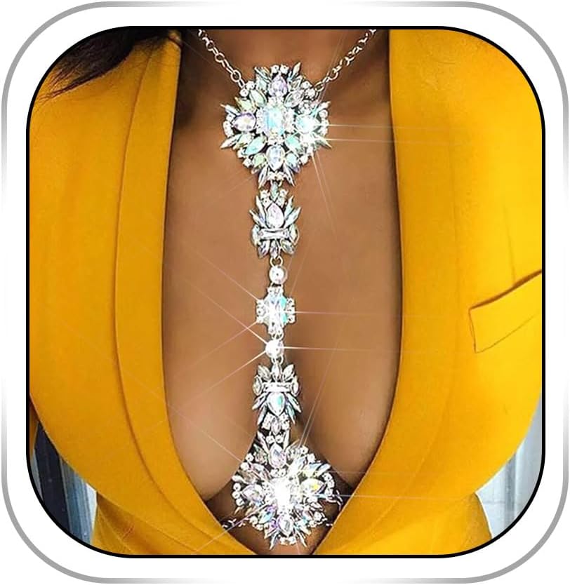 Boho Body Chain Sexy Rhinestones Waist Chains Bikini Crystal Bra Chain Rave Nightclub Body Accessories for Women and Girls (Gold)