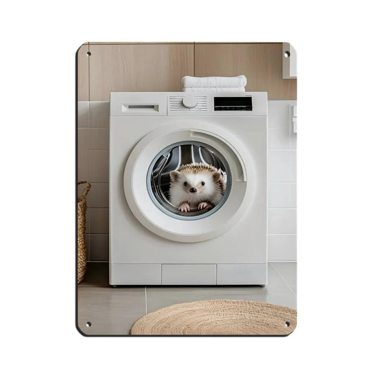 Hedgehog in A Washing Machine, Funny Bathroom Art Tin Sign Vintage Metal Pub Club Cafe Bar Home Wall Art Decoration Poster Retro 12x16inch(30x40cm)