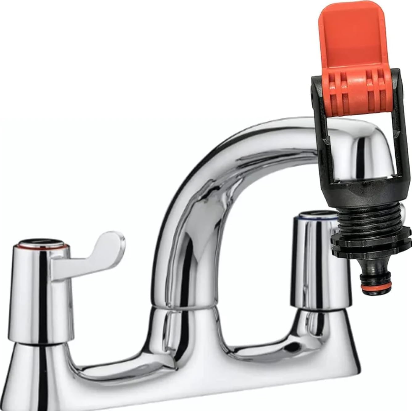 B2C Universal Tap Connector Adapter Mixer Kitchen Garden Hose Pipe Joiner Fitting 1/2 - Fits MOST kitchen taps (Lever type - Red)