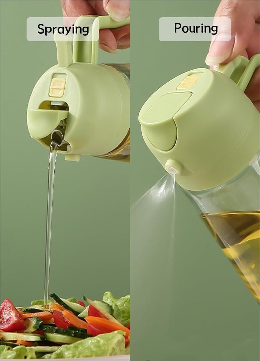 Wiederverwendbare Ölflasche für Kochen, Frittieren und Backen – Sprühflasche für Olivenöl mit Essigspender, ideale Öl Dose für Fritteuse Kohlenhydratarm, Yellow, 19x8cm