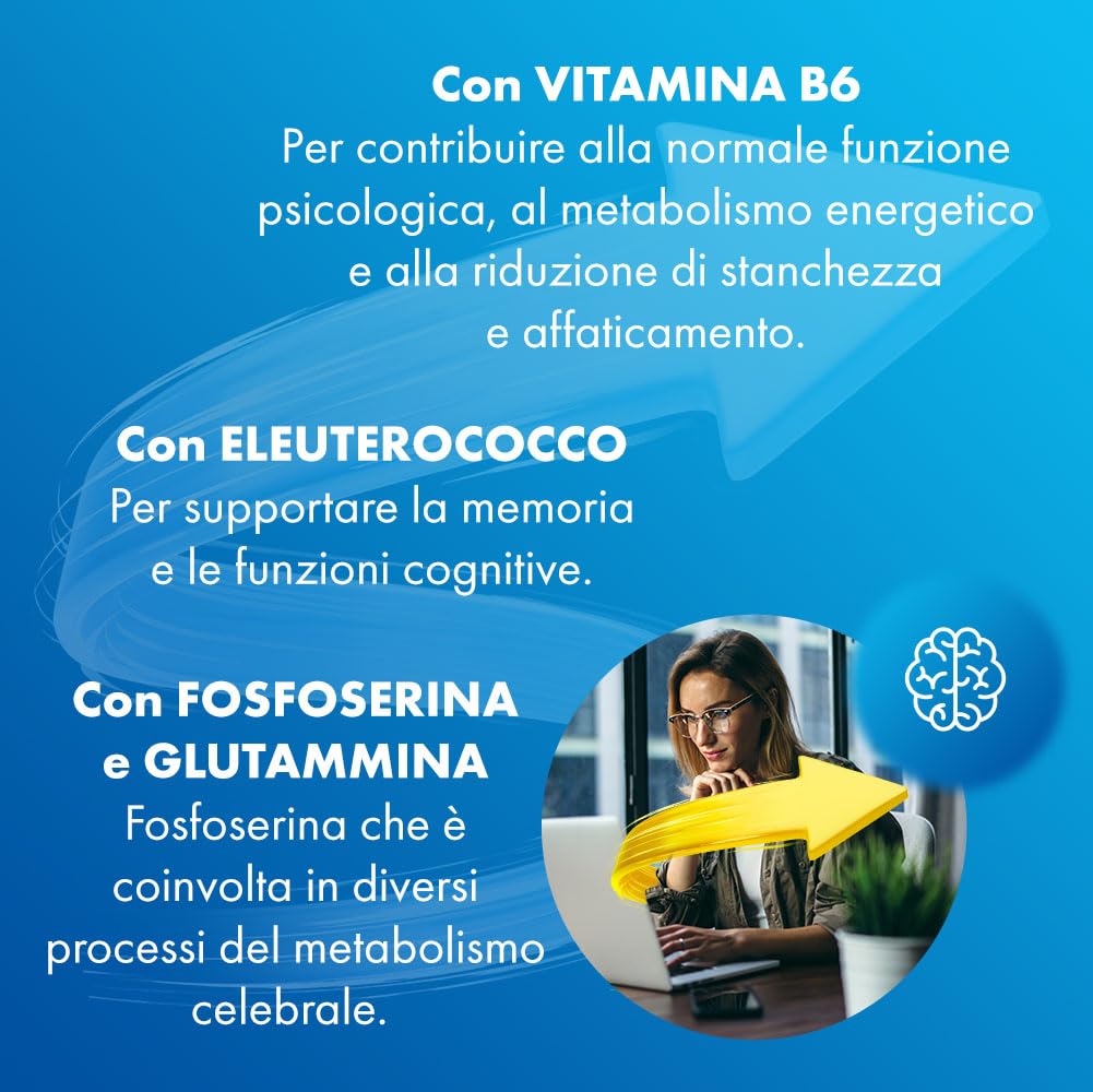 Sustenium Memo Fosforo - Integratore alimentare a base di Fosfoserina, Glutammina, Vitamina B6 ed Eleuterococco. Energia per la mente. Confezione da 10 flaconcini (10ml)