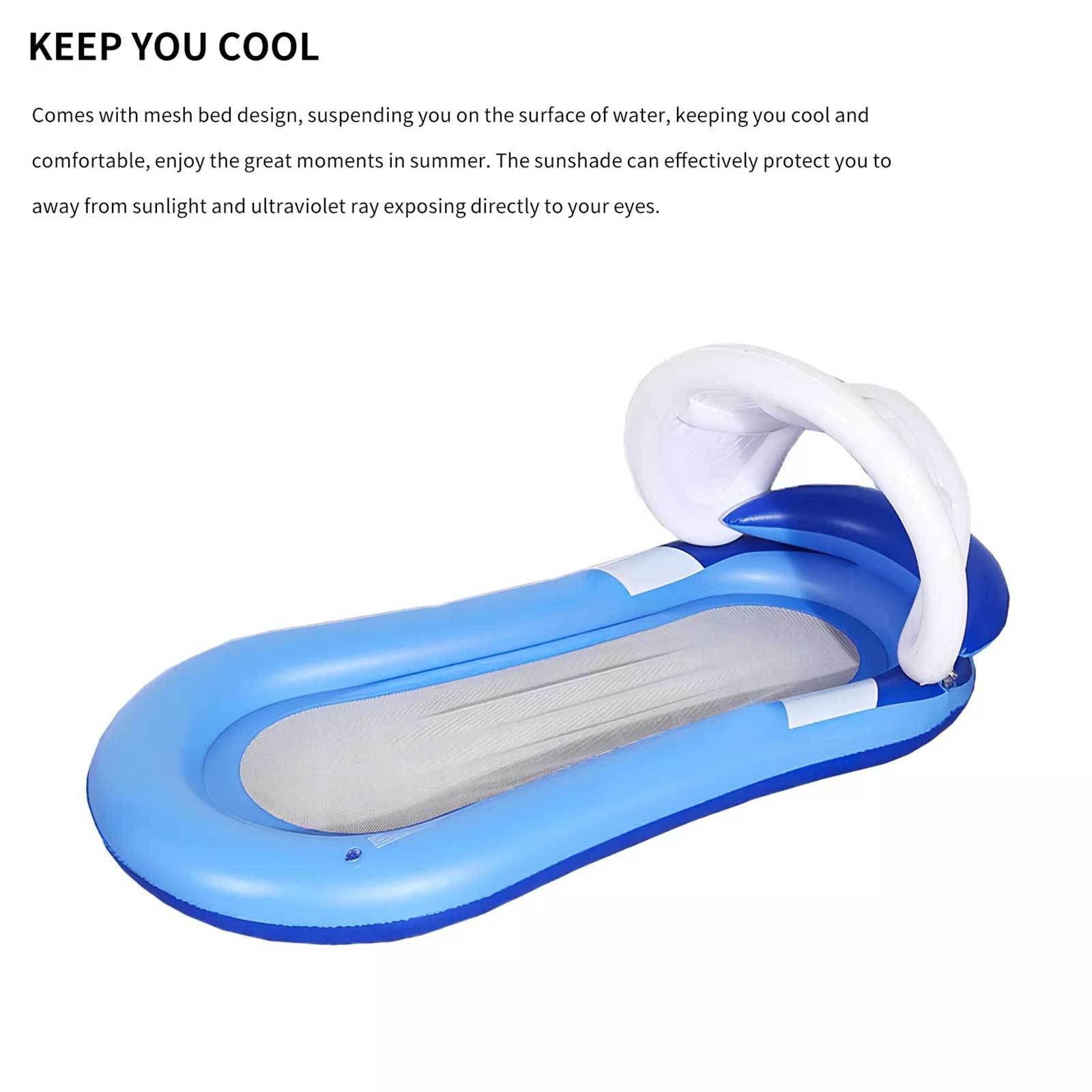 AADECOR Chaise Longue de Piscine Gonflable avec auvent - Radeaux gonflables de Flotteur de Piscine avec Le Salon de l'eau d'ombre - Jouet de fête de Piscine pour Adultes Enfants,Blue