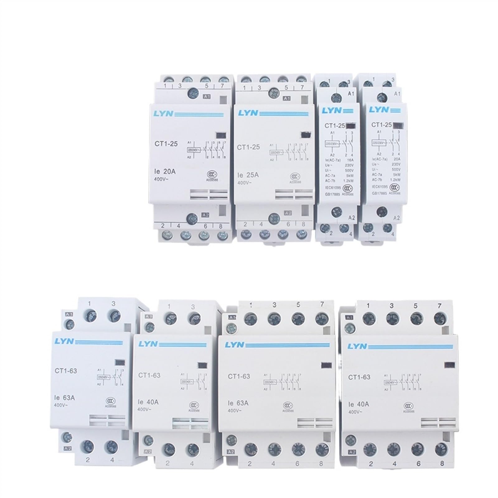 CT1-25 16A 25A 20A 2P 2NO 4P 4NO CT1-63 32A 40A 63A 230v 50or60HZ Din-schiene Haushalt AC Schütz(CT1-25-20A,4NC)