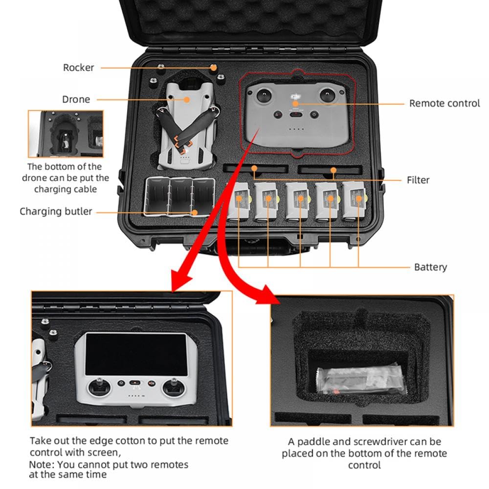 Scatola portaoggetti rigida compatibile con -ni 3 Pro Custodia da trasporto impermeabile antiurto per accessori drone telecomandati