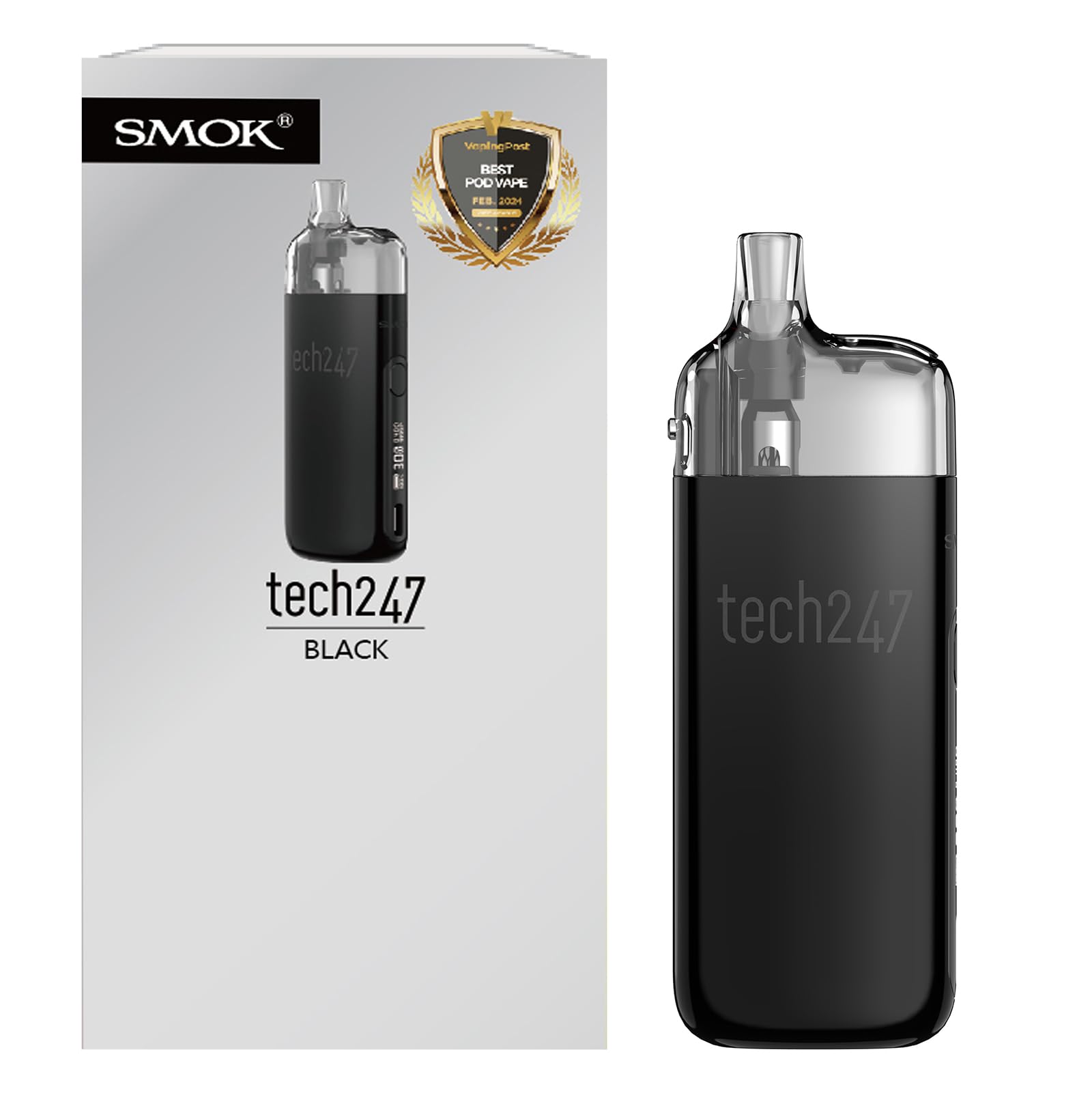 Kit Pod SMOK Tech247 1800mAh, puissance 30W, airflow supérieur, pod visible  4ml, compatible avec M-Coil, puce IQ, écran OLED 0,69