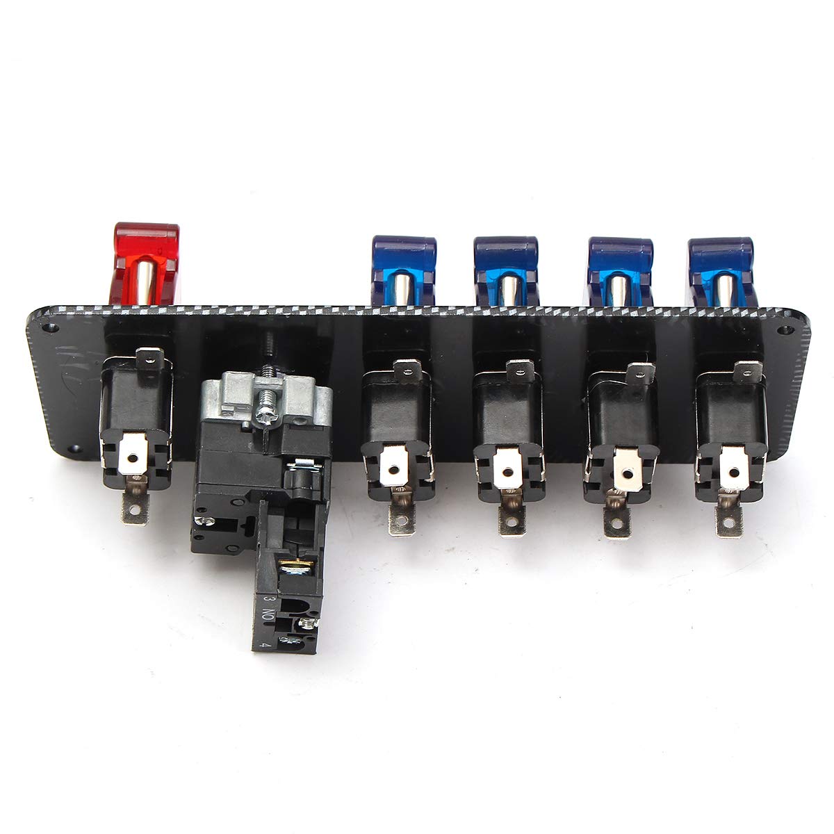 YONGYAO Pannello Interruttore Accensione Auto da Corsa 12V con 4 Pulsanti Interruttore A Levetta Blu + 1 Rosso LED