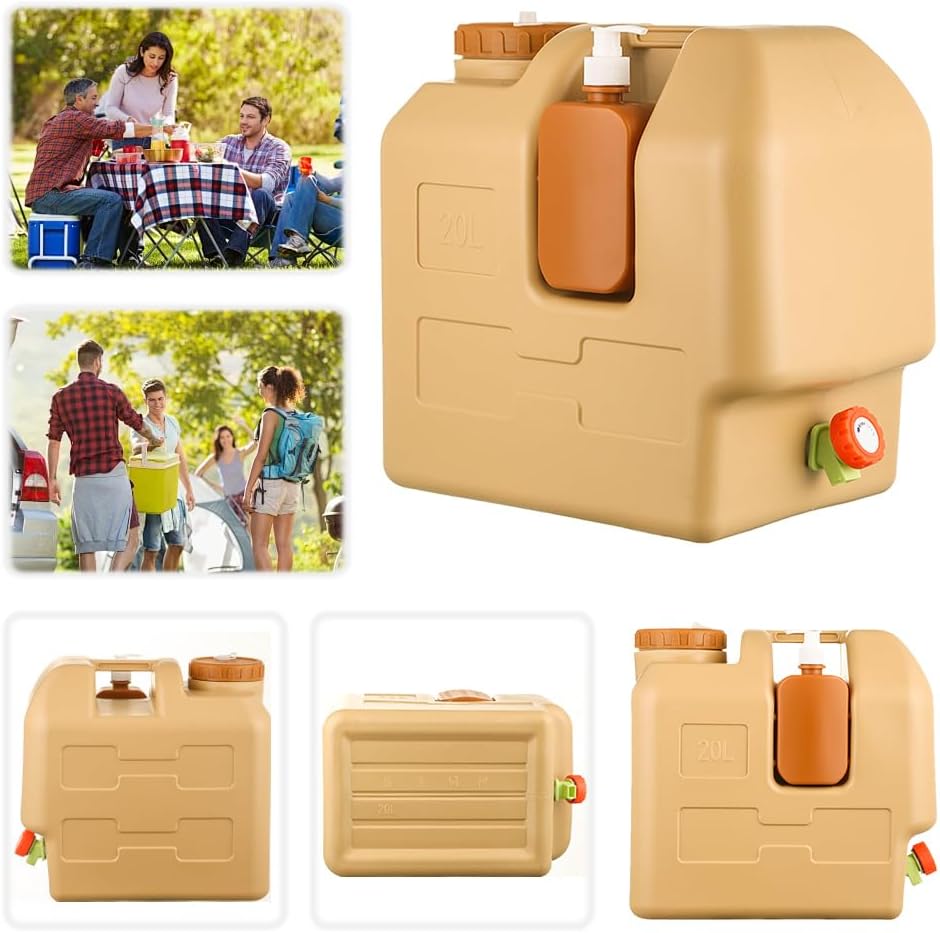 20L Water Container with Spigot and Soap Dispenser Portable Camping Water Jug BPA Free Water Storage Carrier for Camping Car Outdoor Hiking Picnic Emergency - Image 2