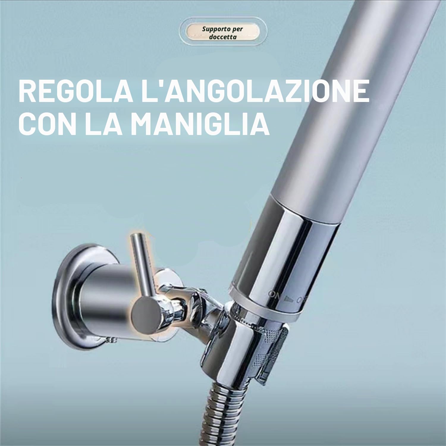Supporto soffione doccia in Metallo Pieno, Supporto per soffione doccia regolabile a 180 gradi, Supporto doccia a mano a parete, Porta doccino per doccia con viti