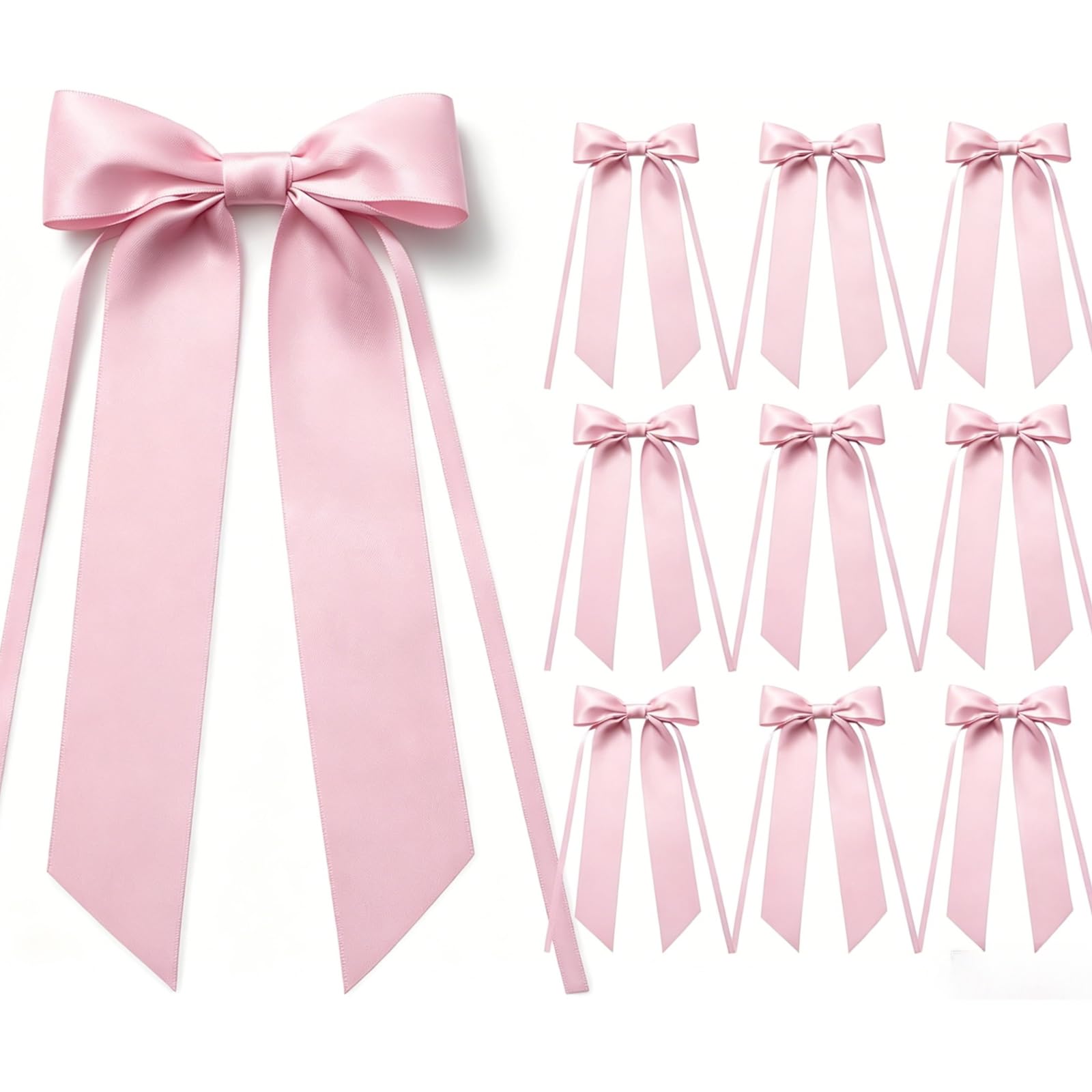 PORUPAEL 10PCS Bow for Gift Wrapping, Pre Tied Ribbon Bows 24 x 11cm Christmas Tree Bow, Decorative Gift Wrap Bows for Birthday Wedding Baby Shower Party Favors DIY Crafts (Pink)