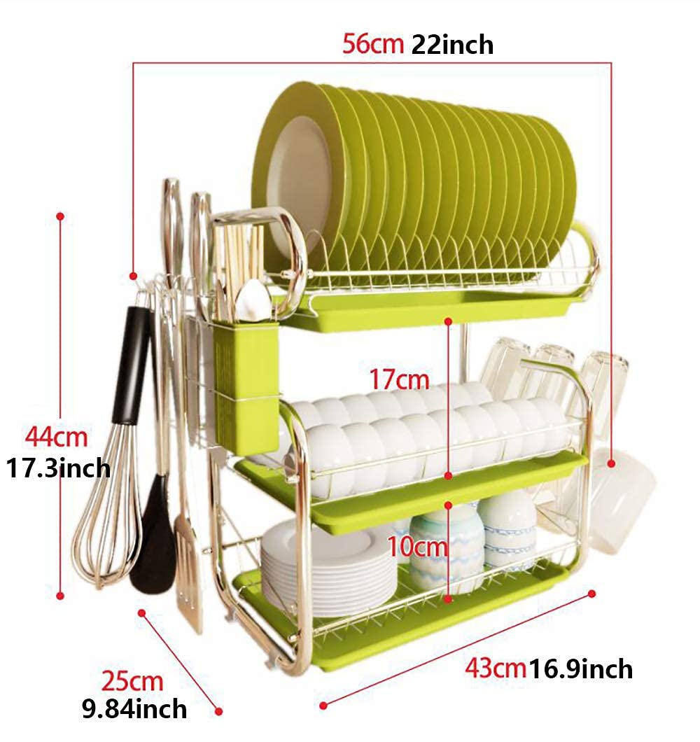 Abtropfgestell, Abtropfgestell for die Küche, mit abnehmbarem Abtropfbrett, 3-stufiges Edelstahl-Geschirrtrockner, Multifunktions-Teller-Becherhalter-Organizer Abtropfschale