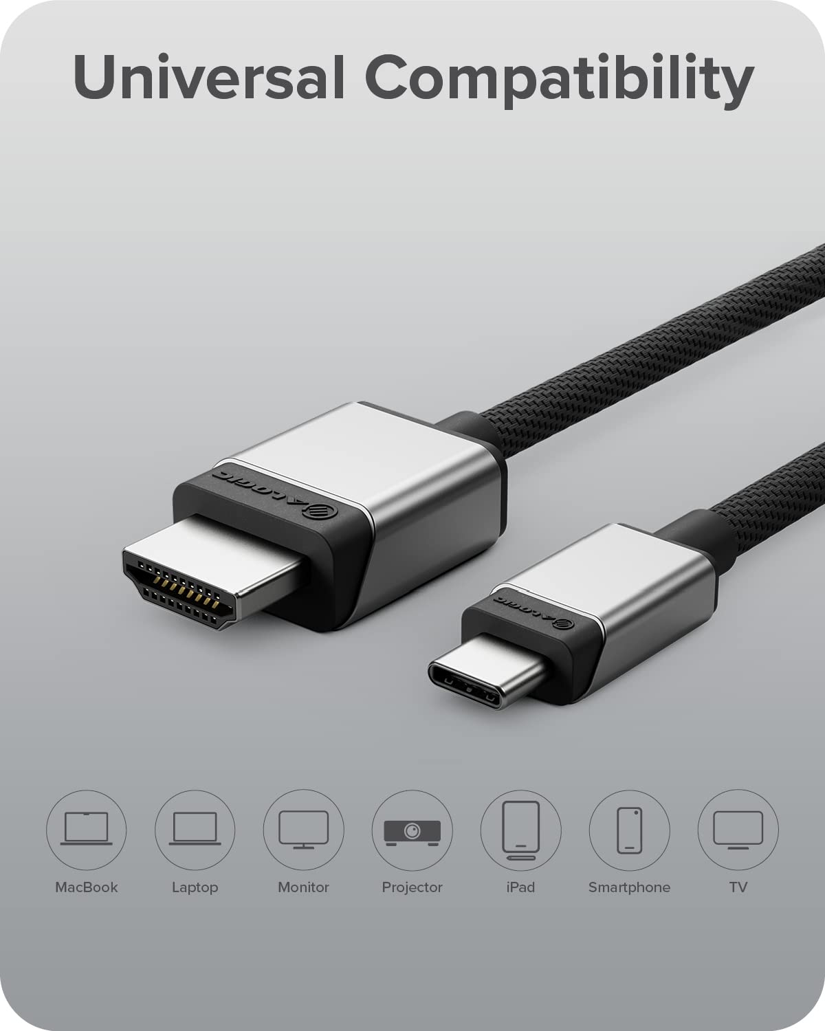ALOGIC Cavo Ultra da USB-C a HDMI, display esterno 4K, alimentazione da 100 W, qualità premium, cavo intrecciato in nylon con alloggiamento in metallo, compatibile con Windows, Mac e Chromebook-2M