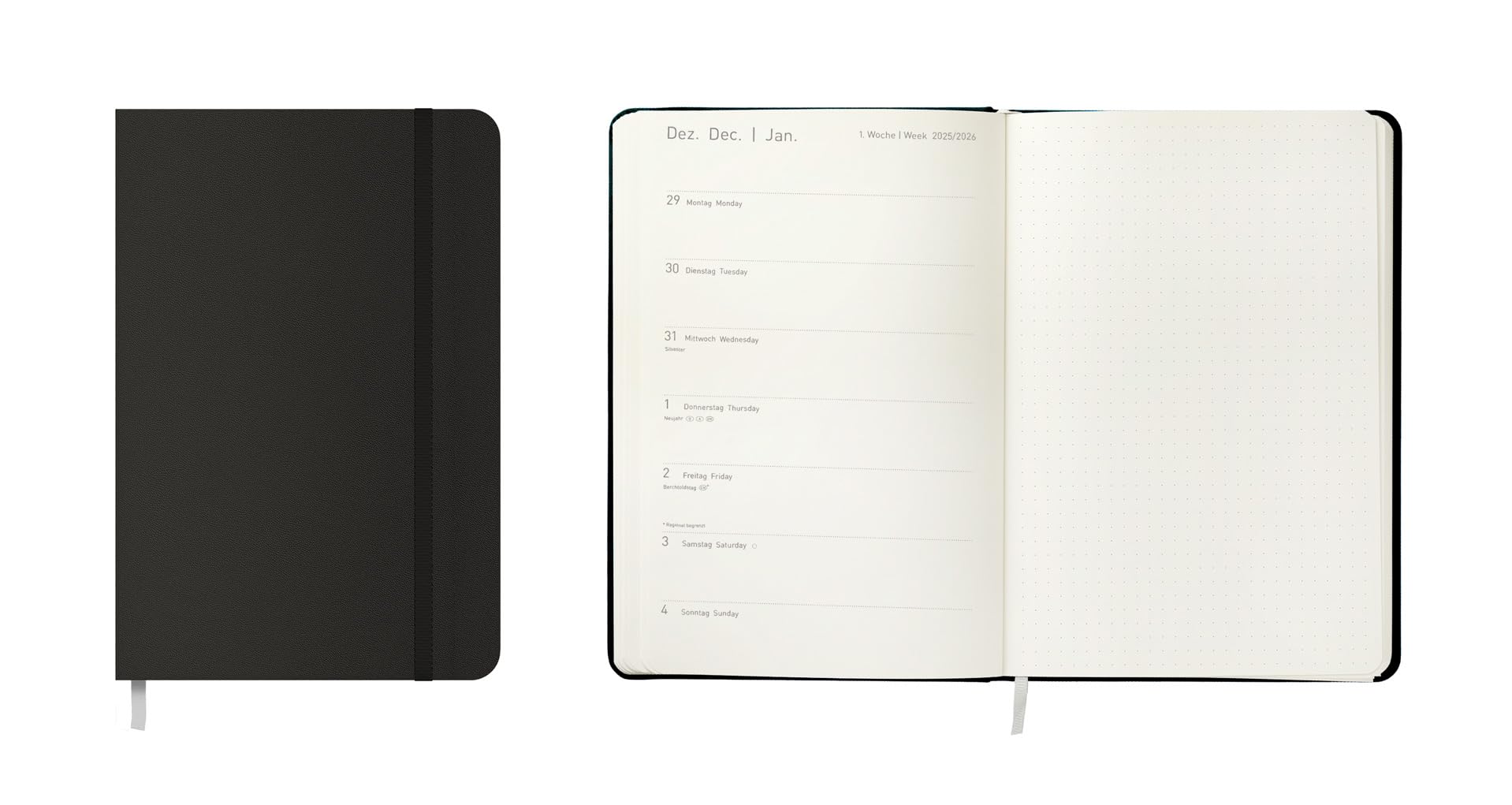 Idena 12061 Pocket Diary 2026 in Format 13 x 21 cm, 1 Week on 1 Page, Black Diary with Elastic Band, Inner Pocket and Bookmark