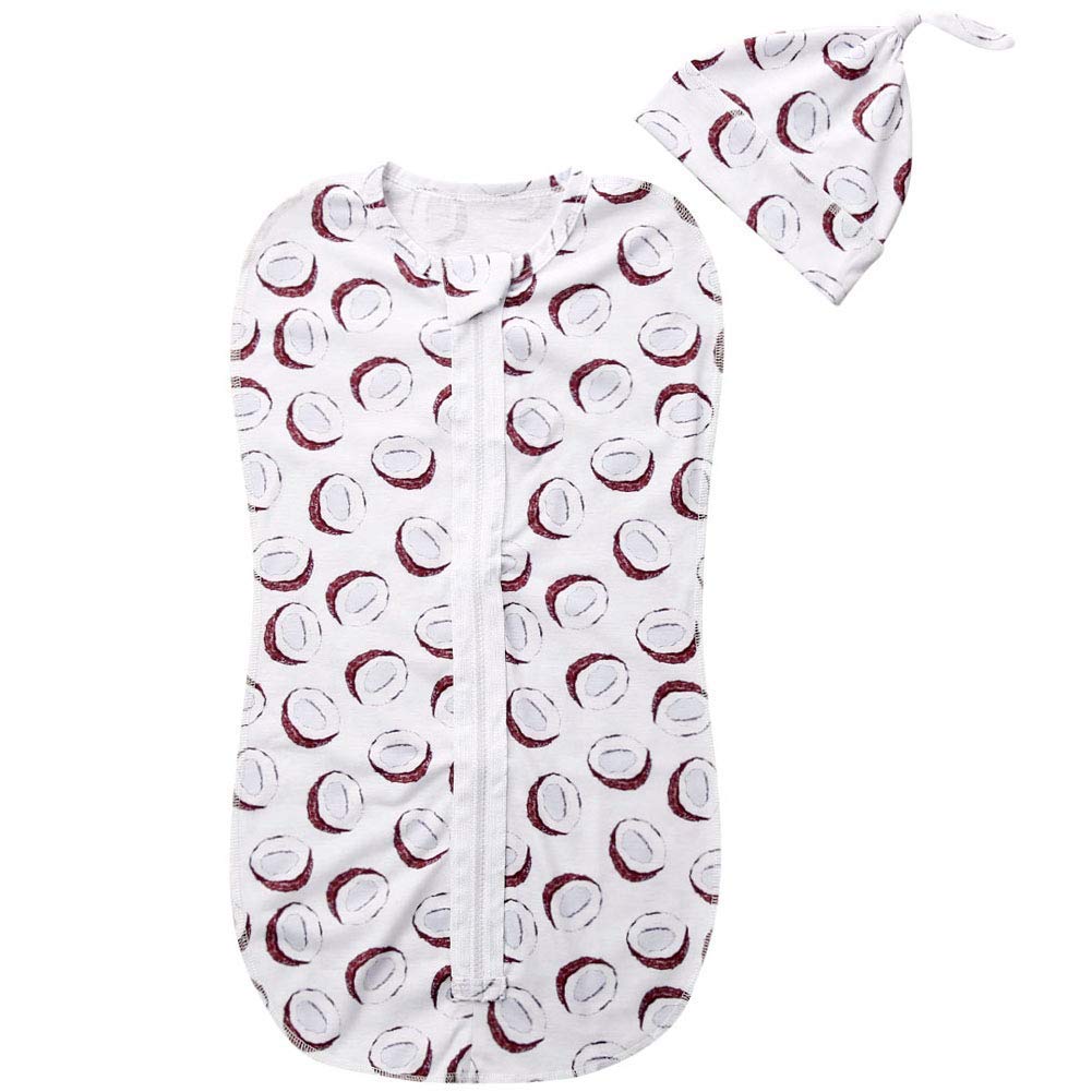 HodJIU Newborn Infant Baby Girls Boys Sleeping Bags Cartoon Animal Print Zipper Swaddle Wrap Blanket + Hat (Brown, 3-6 months)