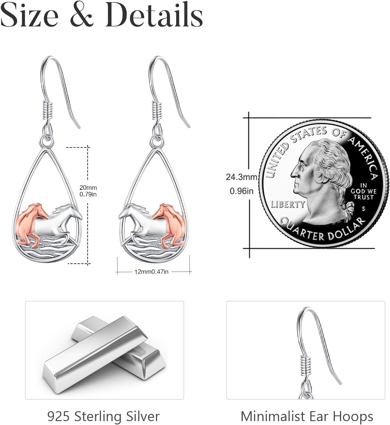 CUOKA MIRACLE Horse Earrings for Women 925 Sterling Silver Rose Gold Horse Dangle Drop Earrings Animal Dangle Earrings Western Jewelry Gifts for Women on Birthday Mother's Day - Image 5