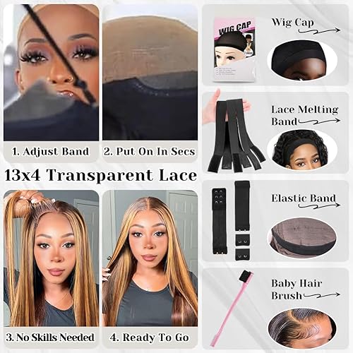 Miniatura 5 de Pelucas de cabello humano prearrancado sin pegamento, precortadas, ombré, de 22 pulgadas, sin pegamento, peluca de cabello humano rubio miel de 13 x