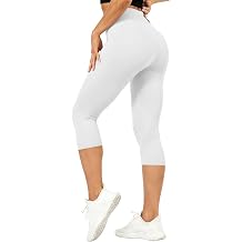 Capri Leggings for Women High Waisted Leggings with Pockets Tummy Control Yoga Pants for Athletic Workout Cycling White