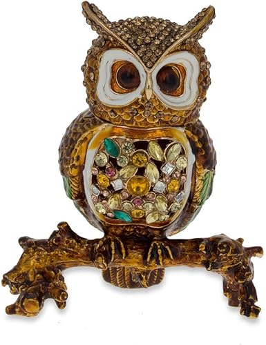BestPysanky Figura de búho con joyas en una rama de árbol, 3.4 pulgadas