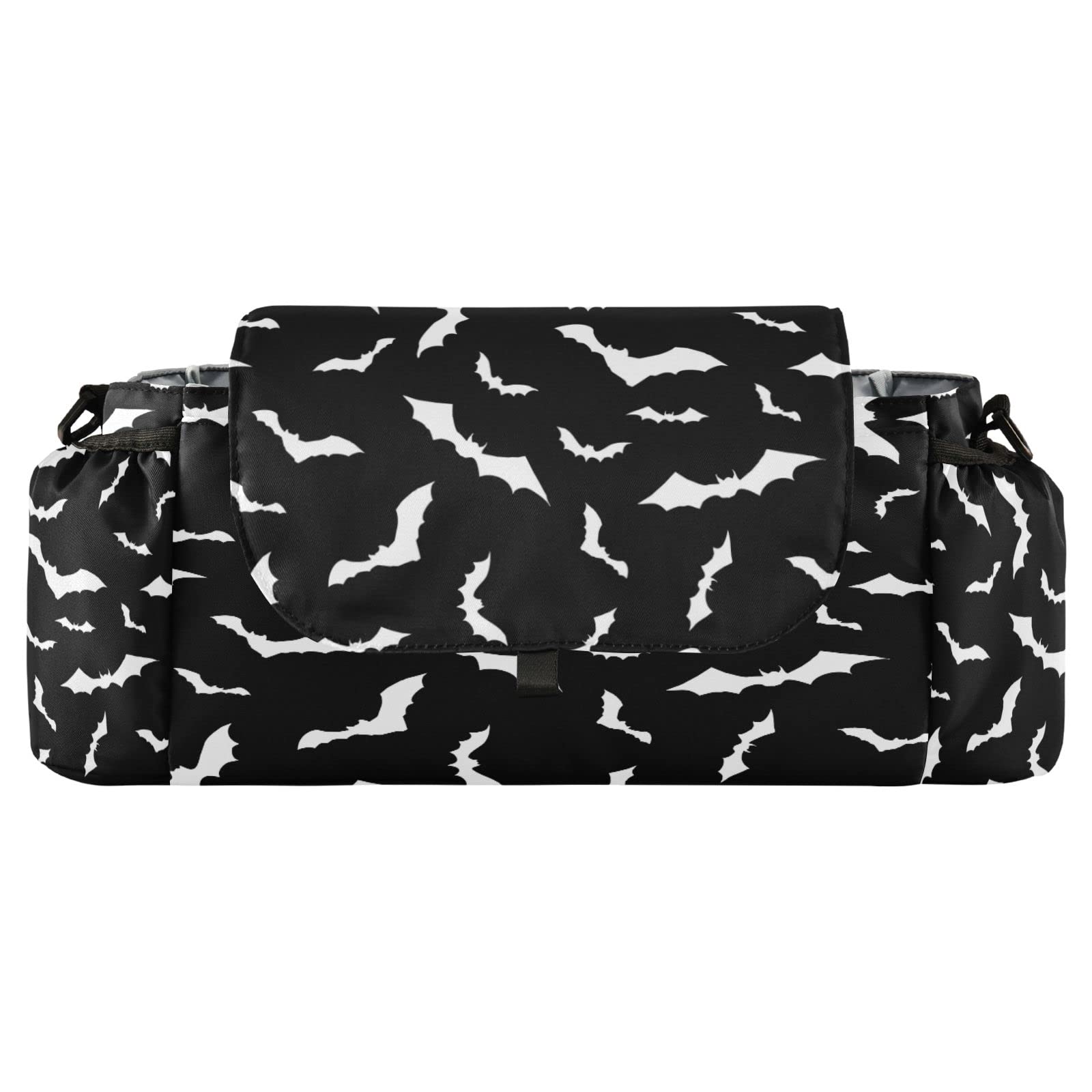 Pigsaly Halloween Bat Baby Stroller Organizer Spooky Witch Universal Stroller Bag Fit Most Strollers Accessories Bag Large Pram Stroller Storage Pouch Caddy For Diaper Toys Wipes