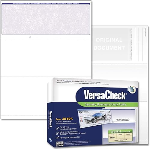 VersaCheck Secure Form #1000 - Cupón de negocios en blanco en la parte superior - Blue Classic - 250 hojas