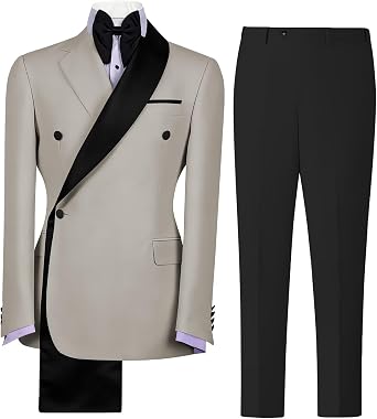 Double Breasted Mens Tuxedo Suit Set 2 Piece Wedding Tuxedos for Men Slim Fit Prom Suits Groom Tux
