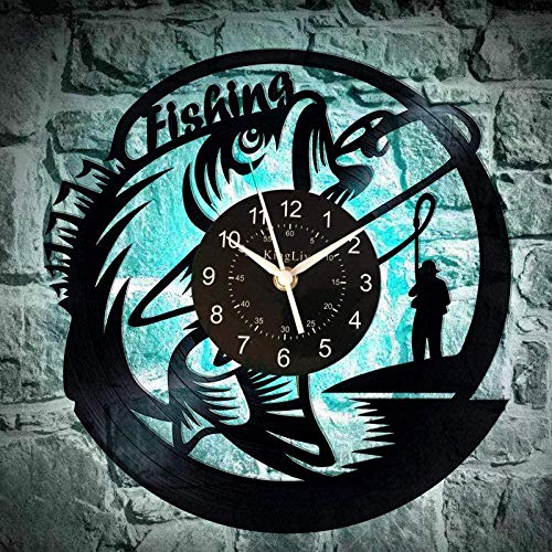 TIANZly VinylFishing LED Horloge en Vinyle Vinyle Record Horloge Poisson Horloge Murale Ventilateur Ventilateur Original s pêche Maison Chambre Meilleure décoration de la Maison