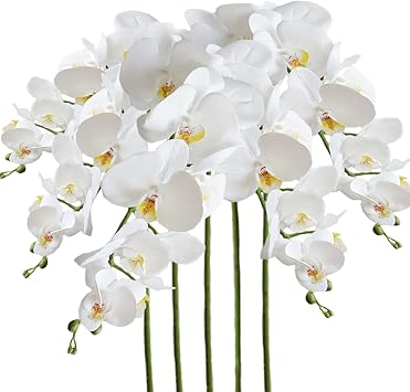 Artificial Phalaenopsis 5 Pcs Artificial Flowers Artificial Orchid Flowers Stem Fake Plants for Decor White