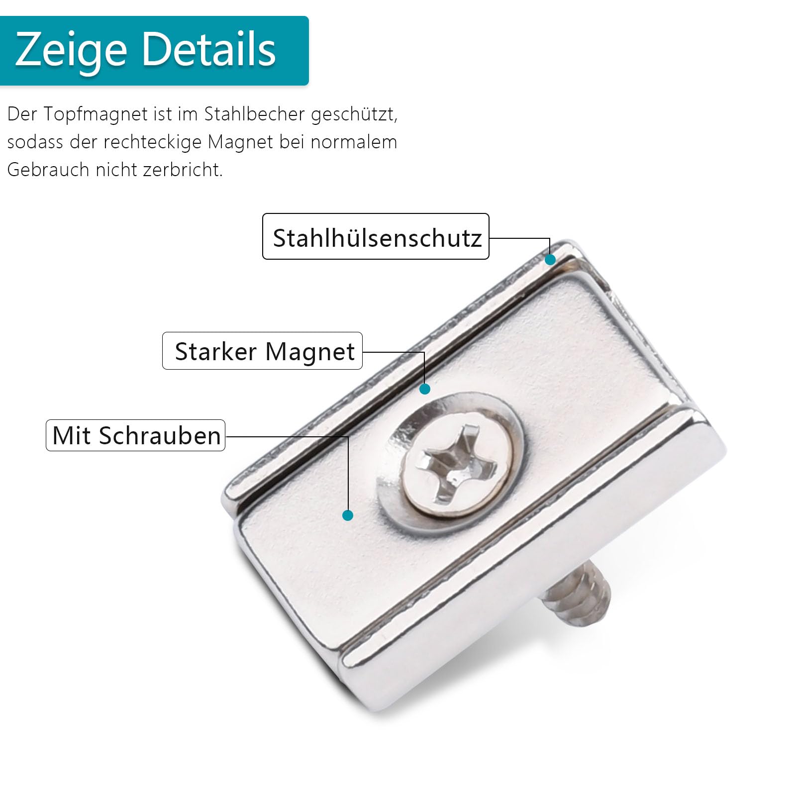 Magneti Al Neodimio Wukong - 8PCS Rettangolari 50x13.5x5mm, Con Foro Svasato E 25 Kg Di Forza | Per Frigorifero, Lavagne E Ufficio