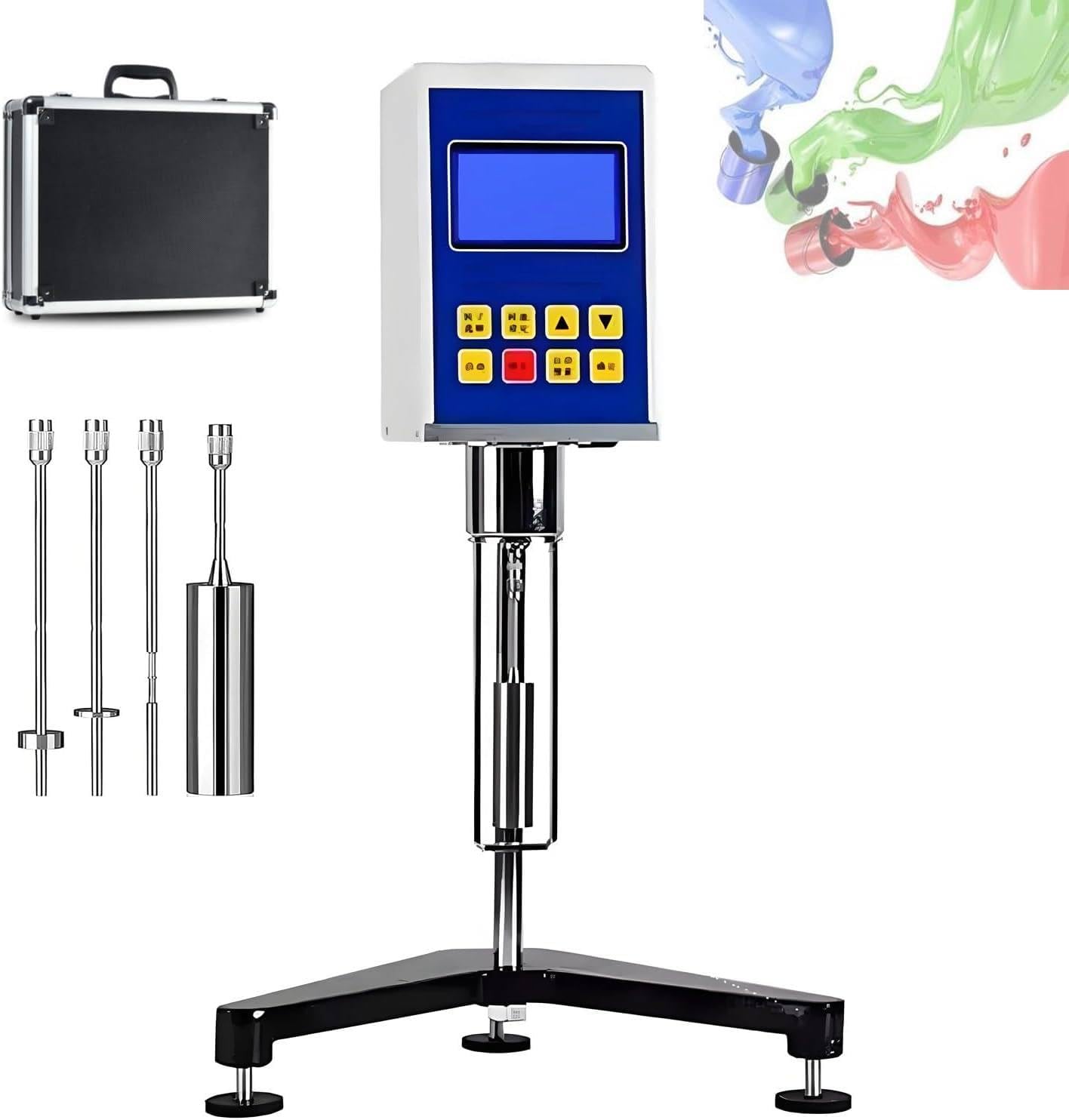 Viscosímetro digital portátil de alta precisión con 4 husillos y sonda de temperatura para pruebas de pintura, mide 1-100.000 mPa, diseño compacto