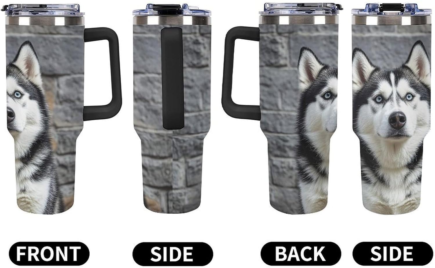 Husky Dog Travel Coffee Mug Reusable Durable Stainless Steel Insulated Tumbler with Handle And Straw Leak Resistant Portable Thermal Cup Gifts for Men Women 40 Oz