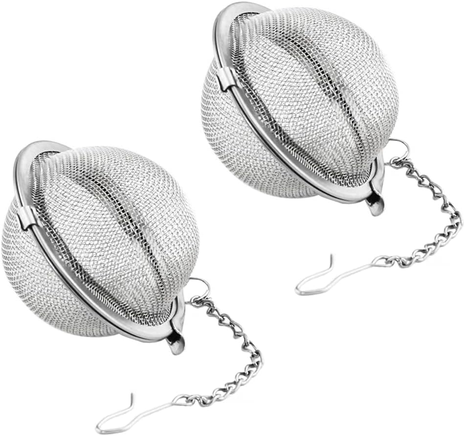 2pcs Stainless Steel Tea Strainer Infuser Balls Mesh Tea Filter with Extended Chain Hook (4.5cm)
