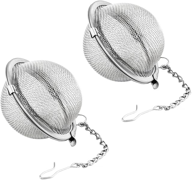 2pcs Stainless Steel Tea Strainer Infuser Ball Mesh Tea Filter with Extended Chain Hook (4.5cm)